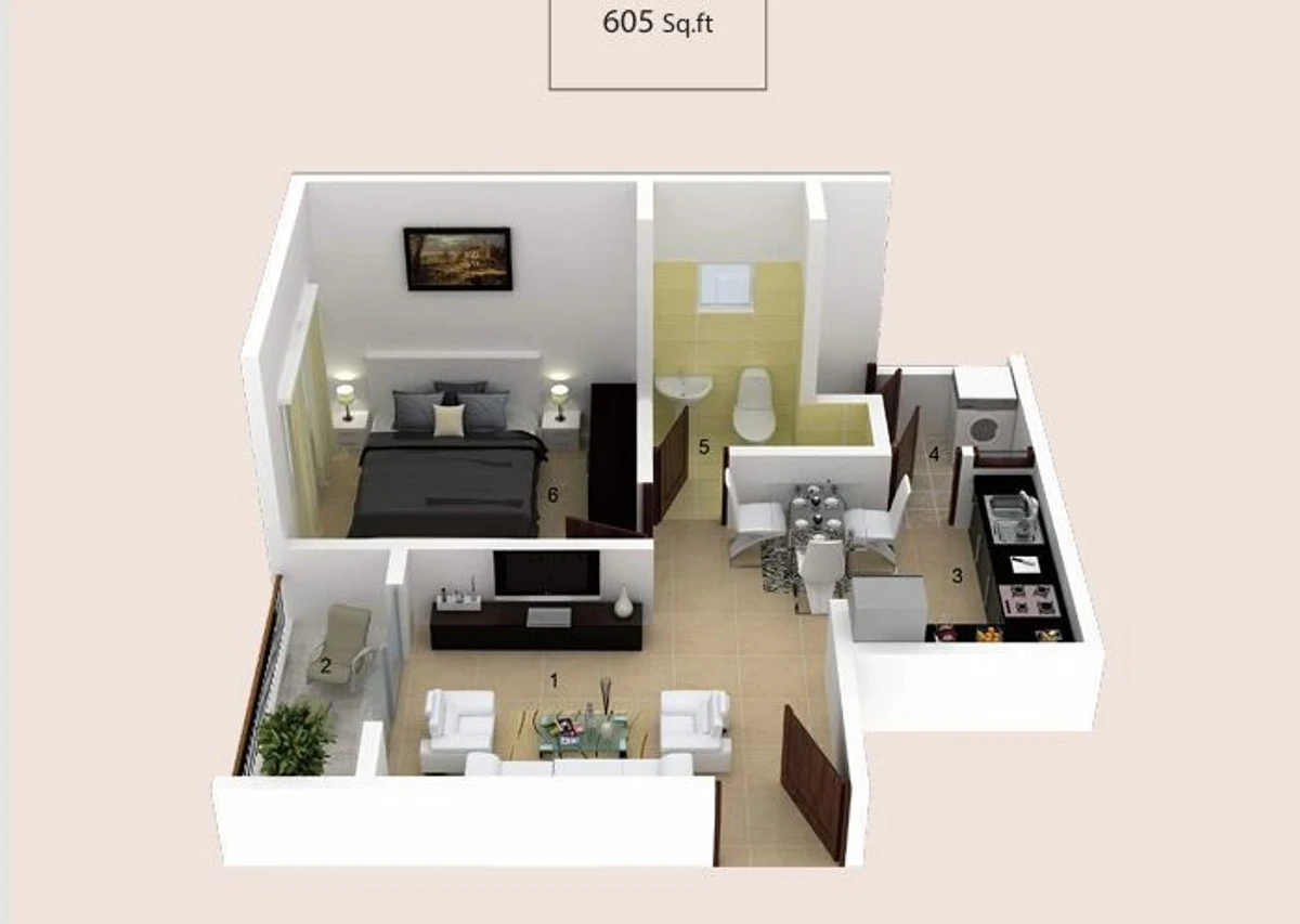 2 BHK floor plan of Ramky Fortuna